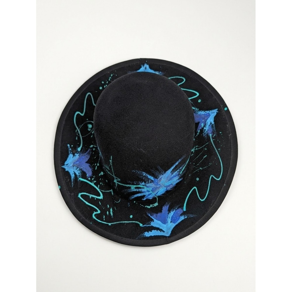 Vintage Madcaps Saks Fifth Avenue Women Hat Hand Painted Wool Black Blue OS